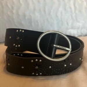 BNWT Black Leather Lucky Brand Belt with Silver Buckle size M